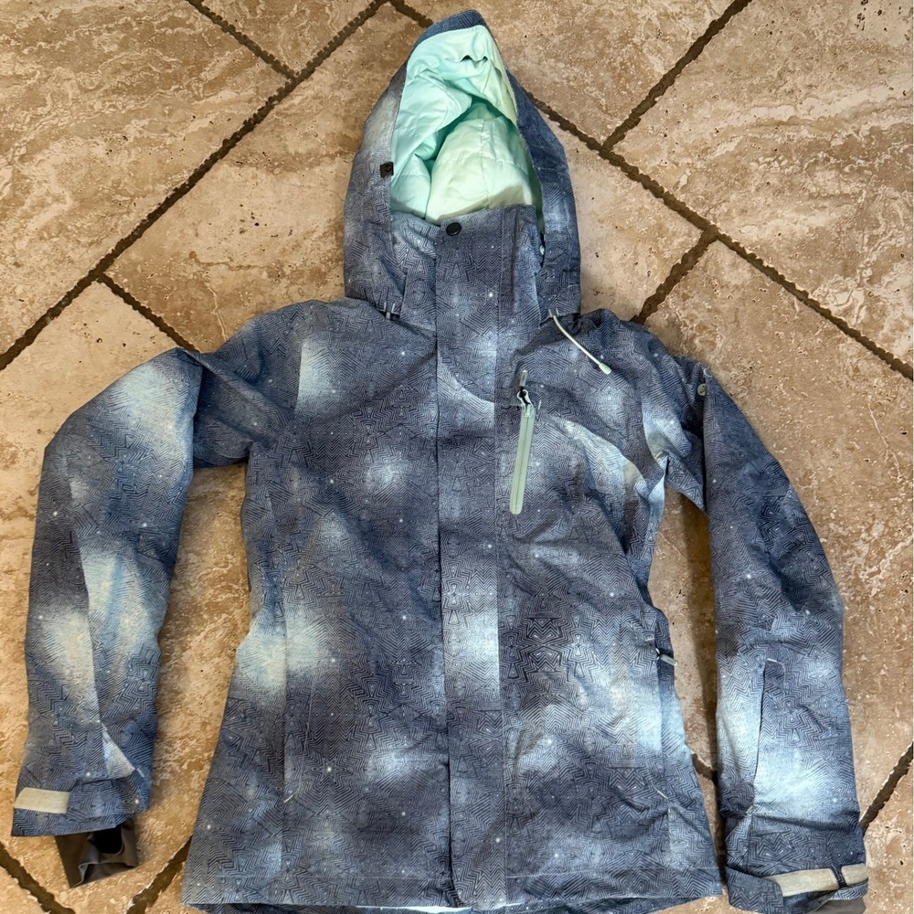 Roxy Gore-Tex Snow Jacket Blue Galaxy Print Hooded Ski Snowboard Parka XS